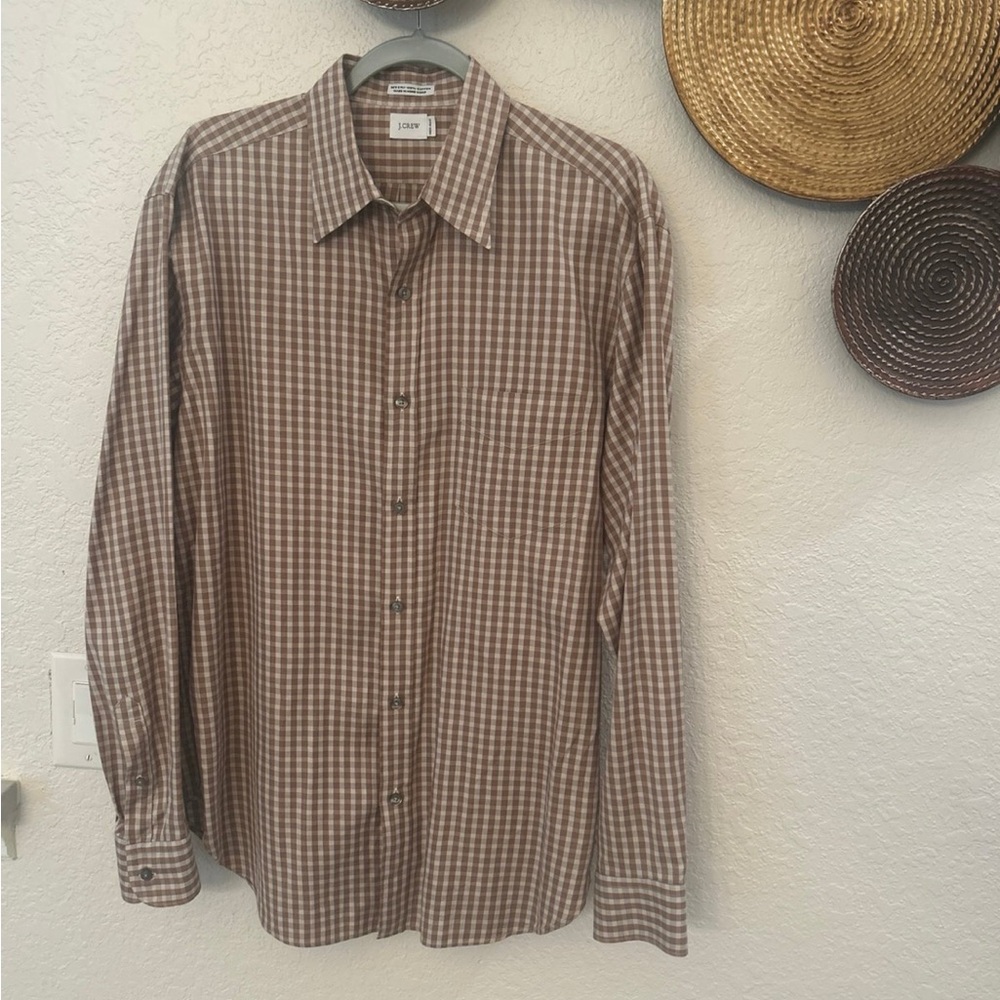 J. Crew Men's Brown Plaid Button‎ Down Shirt